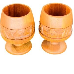 Wooden Tumblers Scottish Hand Carved Goblets 6 Ounces Set Of 2 Lathe Turned